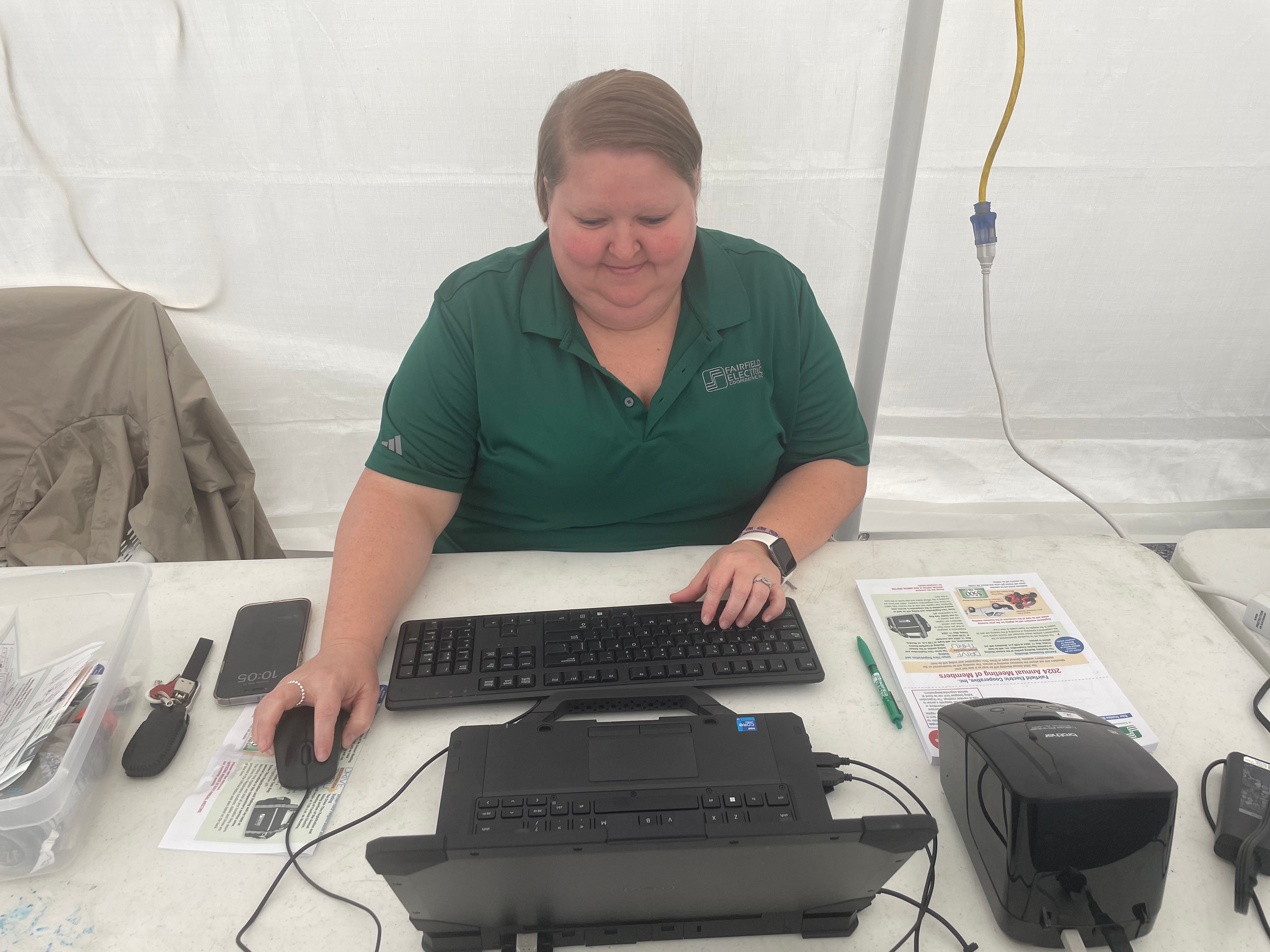 Fairfield Electric Cooperative billing coordinator, Ashley Wright, helped make the registration and voting process run smoothly.